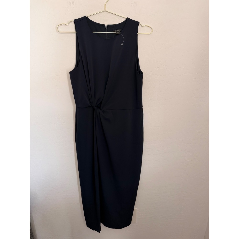 Ann Taylor Navy Blue Twist Front Sleeveless Sheath Midi Work Dress 10P NWOT